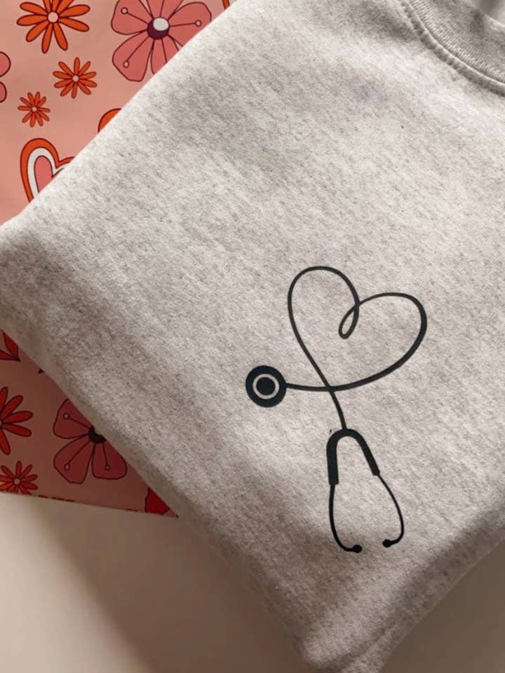 Stethoscope Heart Crewneck for wholesale by Mel's Crafty Corner