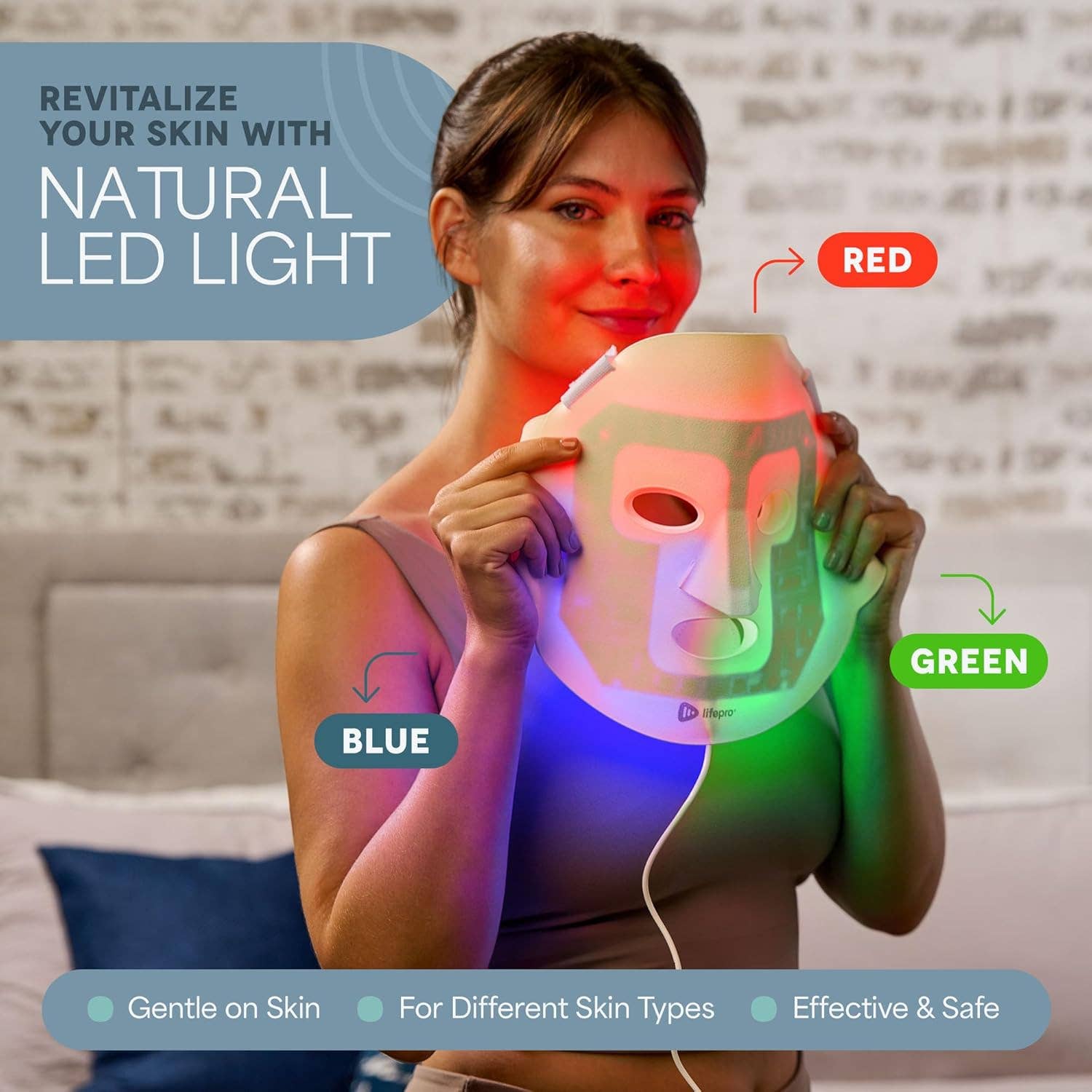 LifePro - Wholesale Body Massager - LifePro LED Light Therapy Mask 3 Color Face & Neck-Portable3