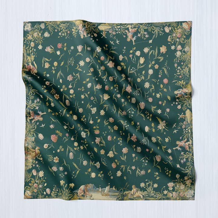 Wandtapijt met bloemen, luxe vierkante sjaal/omslag/boho-sjaal, op bestelling gemaakt, handgemaakt en dierproefvrij, exclusief bij Ebon et Noir voor wholesale door Ebon et Noir LLC