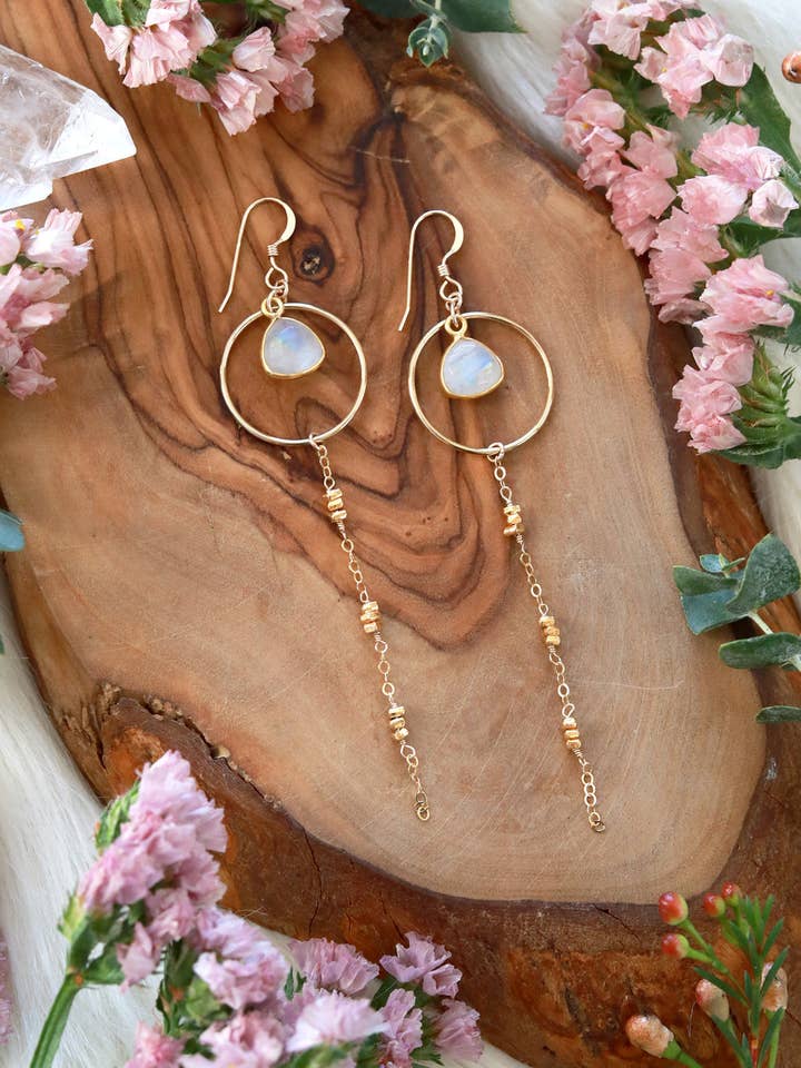 Starlight Moonstone Gold Earrings for wholesale by Malabella Jewels