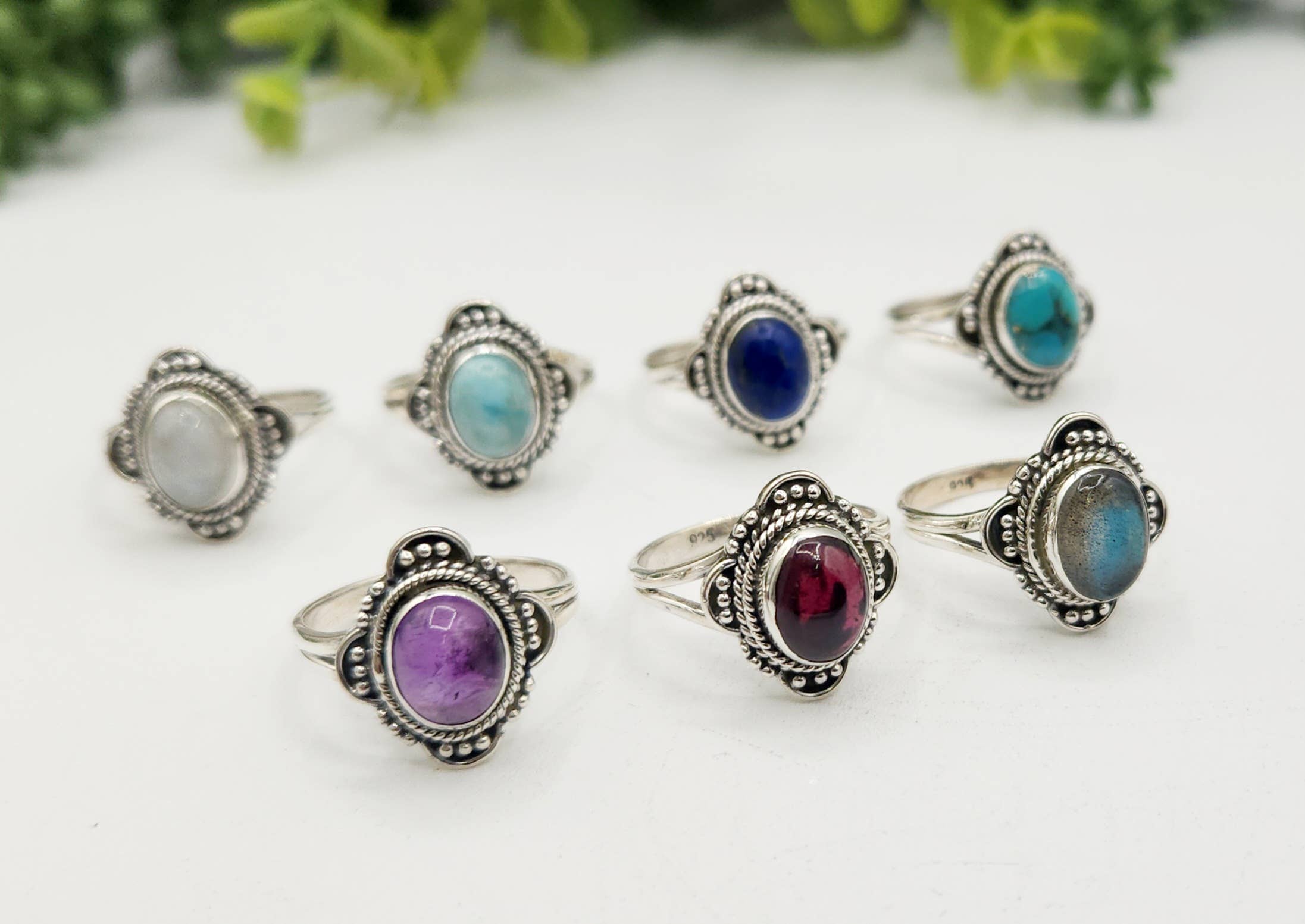 Meraki Gemstones - Venta al por mayor Anillos grandes/de cóctel - Piedra preciosa de labradorita (8 x 10 mm) Plata de ley (925)--Anillo7