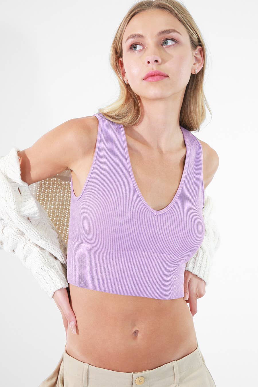 NIKIBIKI - Wholesale Knit Top - Women's - NS8192 - Vintage Plunge V-Neck Seamless Crop Top32