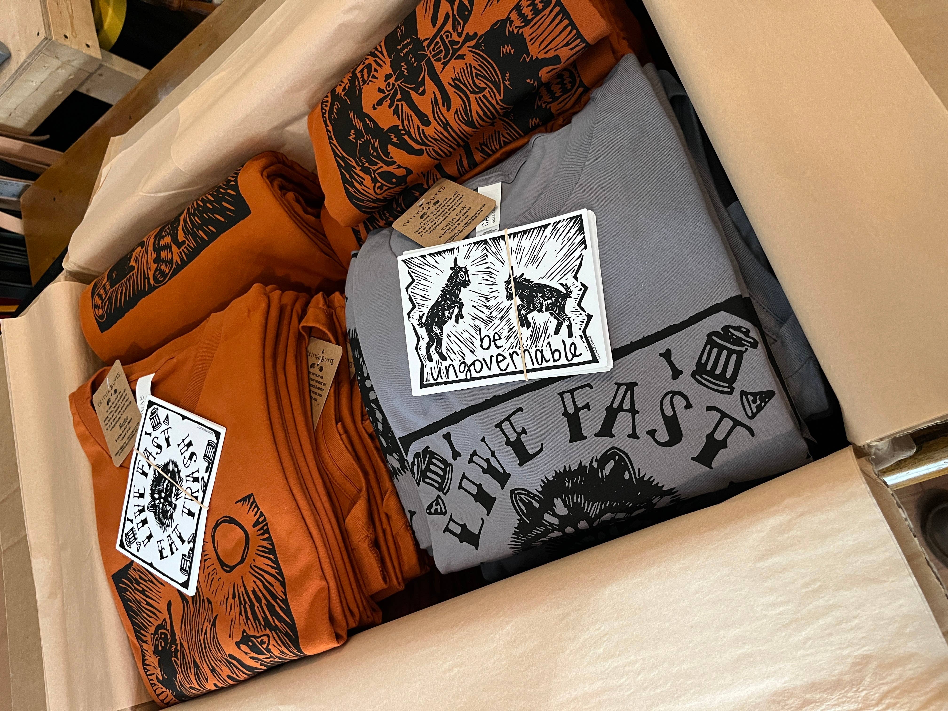 Critter Butts - Wholesale Screen Printed T-Shirt - Unisex - Raccoon Bonfire T-shirt - Trash Creatures & Squad Goals15