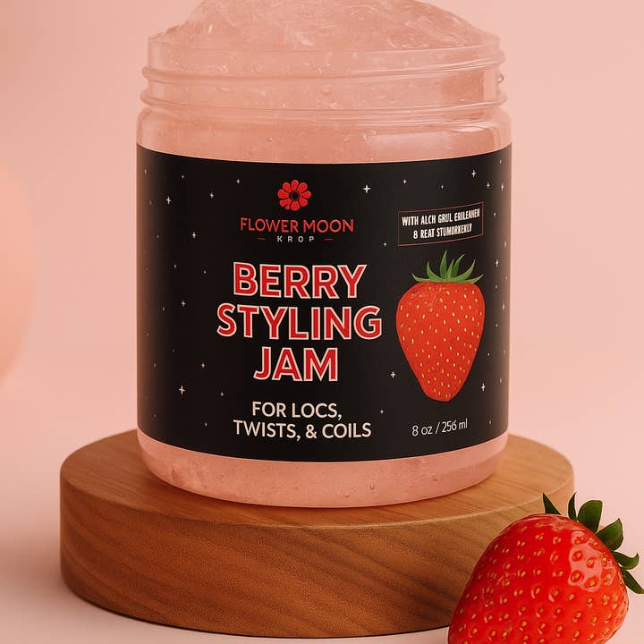 Flower Moon Shop - Wholesale Hair Styling Gel/Mousse - Berry Hair Styling Jam With Aloe Vera, Collagen and Real Strawberries (For Locs, Twists and Coils)