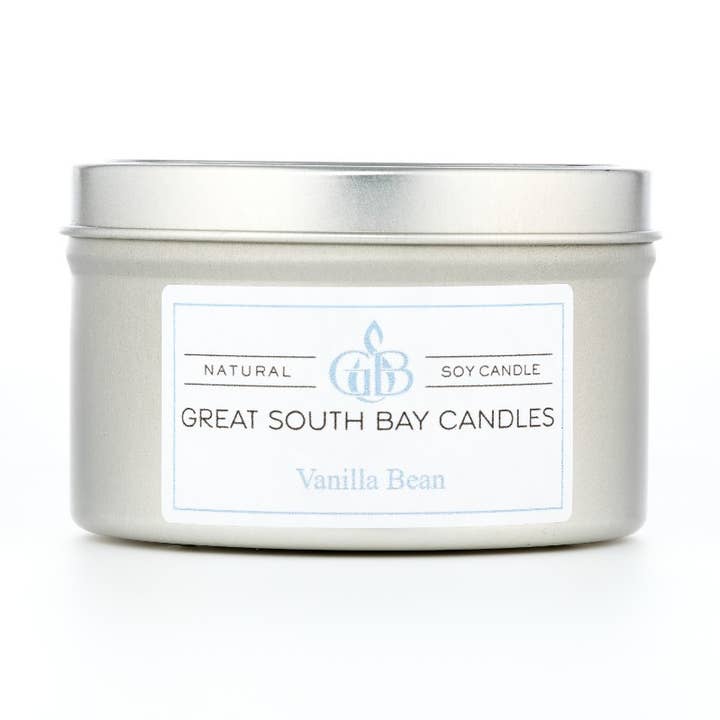 Vanilla Bean Candle Travel Tin for wholesale by Great South Bay Candle Company