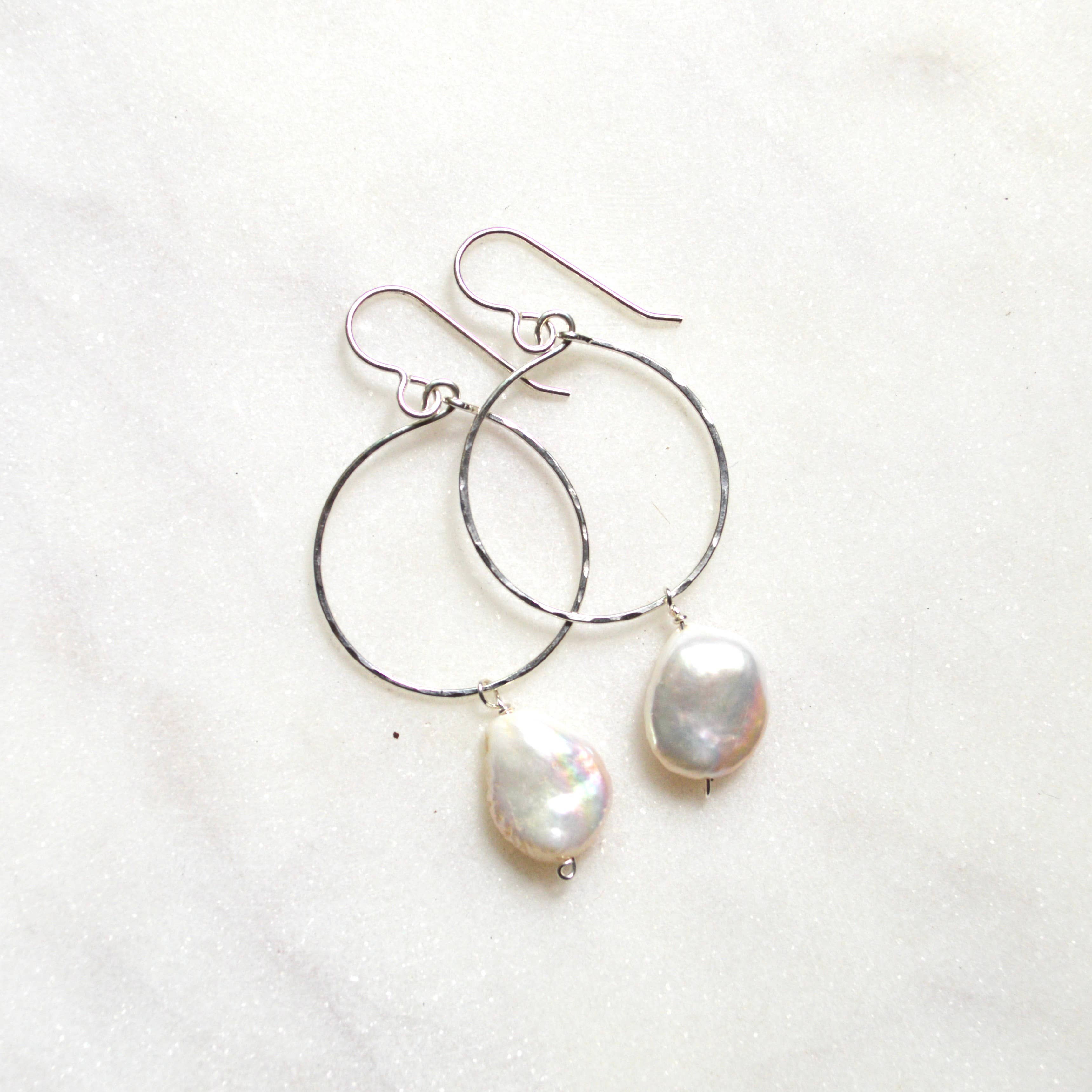 Salty But Sweet - Wholesale Dangle Earrings - Cream Freshwater Pearl Hoops1