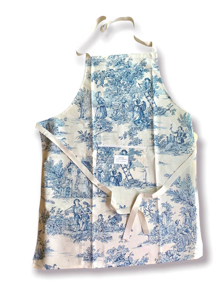 Adult Apron - Jouy de Fruits bleu for wholesale by Bazar Atelier Sablon