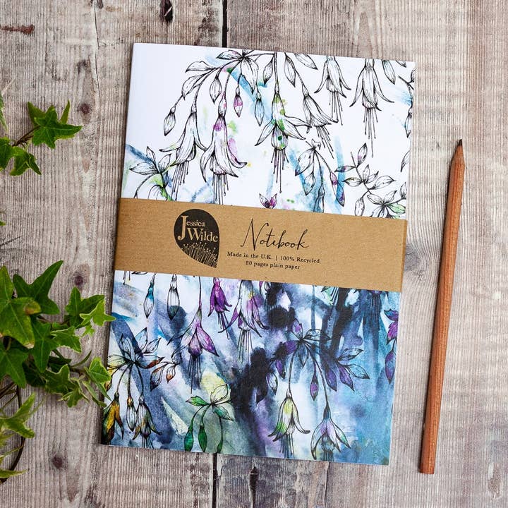 Fuchsia Floral A5 Recycled Notebook for wholesale by Jessica Wilde
