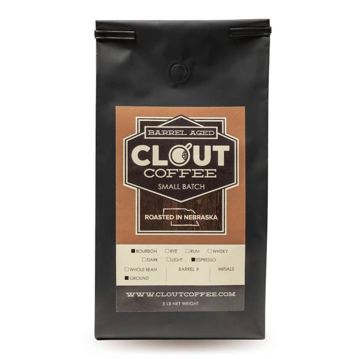 Clout Coffee - Vente Grains de café - Café vieilli en baril de whisky Bourbon | 5lbs7