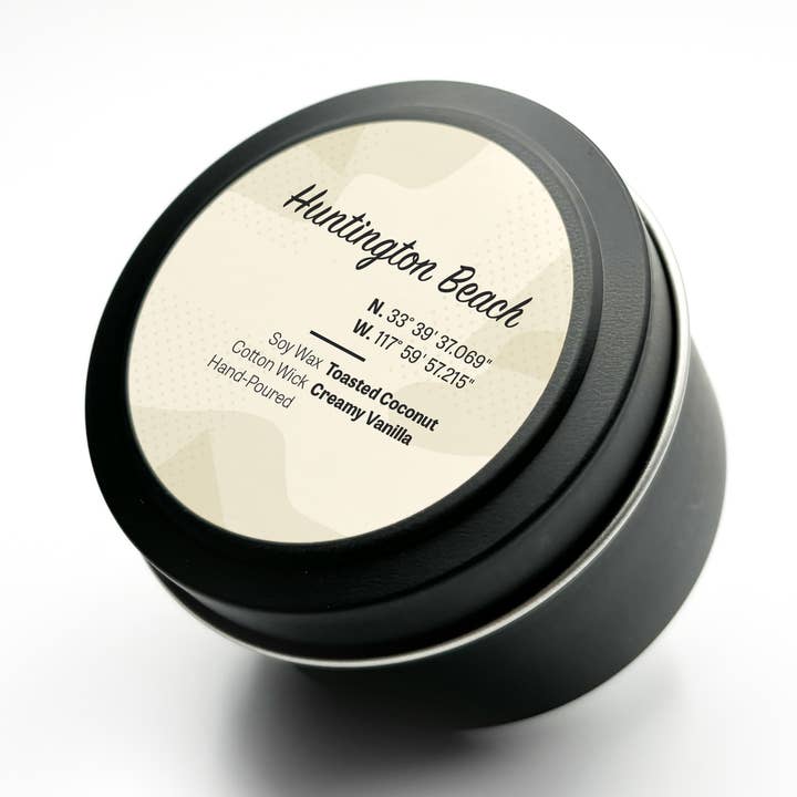 Huntington Beach 4oz tin for wholesale by NESW Wax Co//