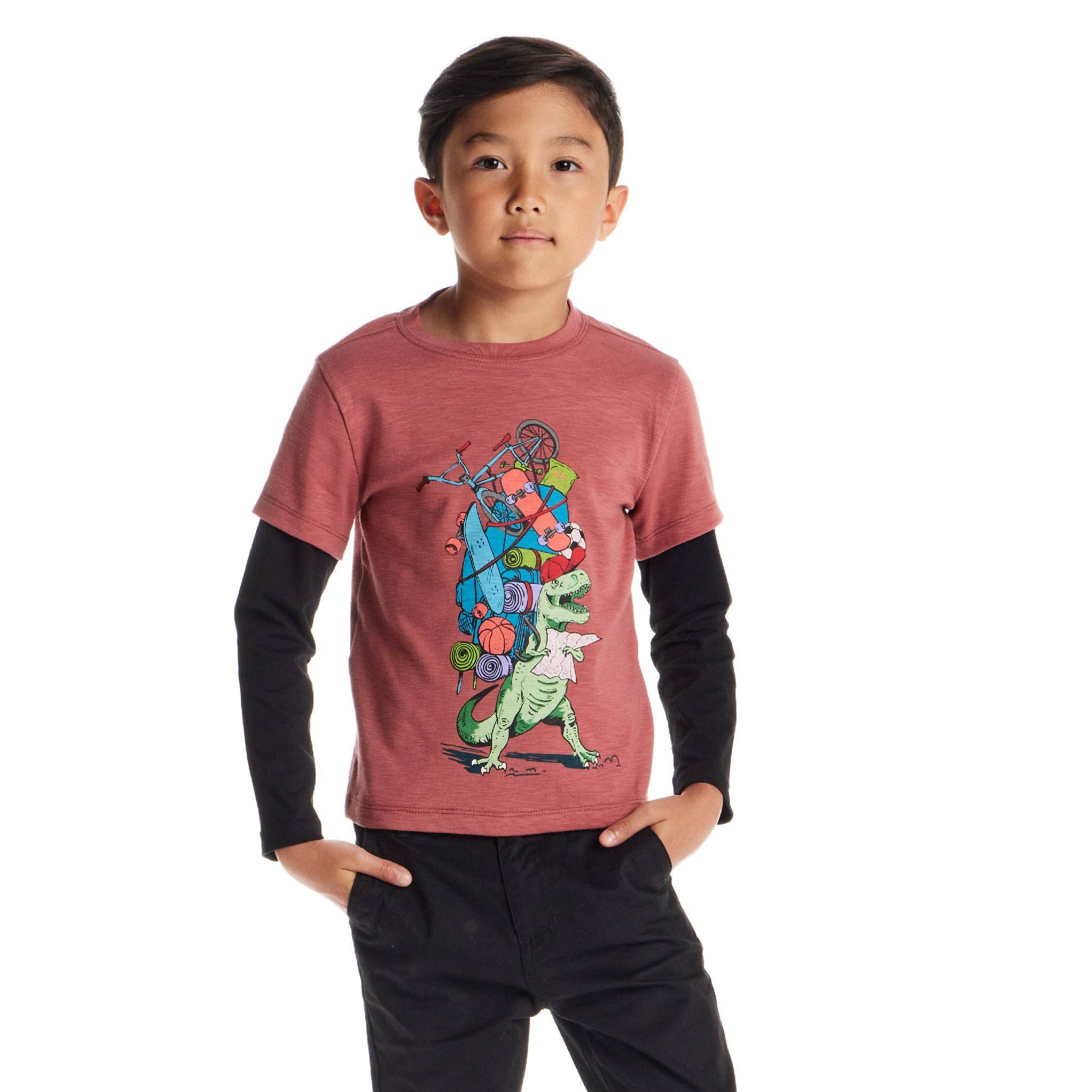 Red Kids Twofer Graphic Tee | Dino Explorer for wholesale on Faire2