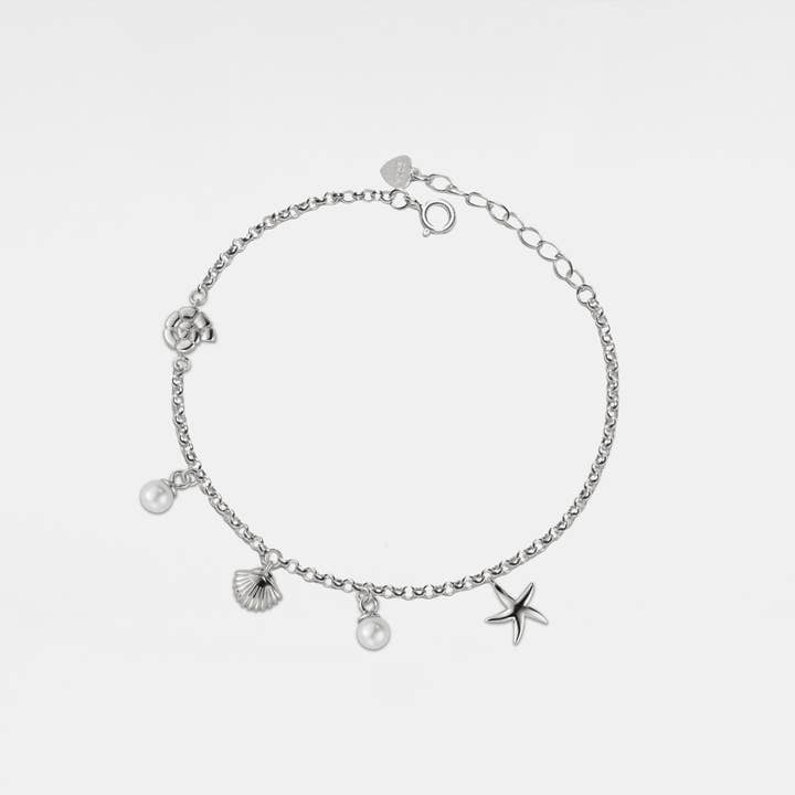 Perimade & Co. LLC - Wholesale Charm/dangle bracelet - Seashell Starfish Pearl Bracelet in 925 Sterling Silver2