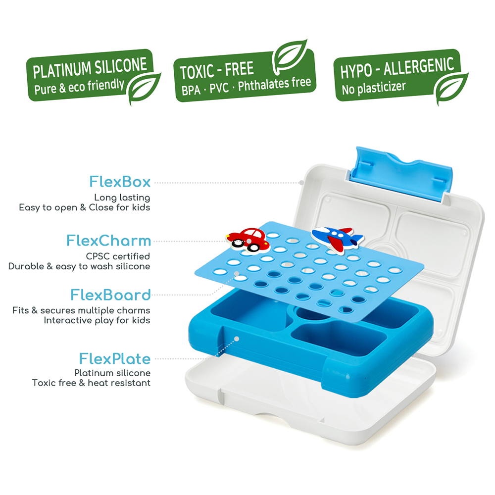 Innobaby on Faire - Wholesale Lunch Bag/Box - Kids - FlexBox Bento Style Kids Divided Lunch Box Platinum Silicone17
