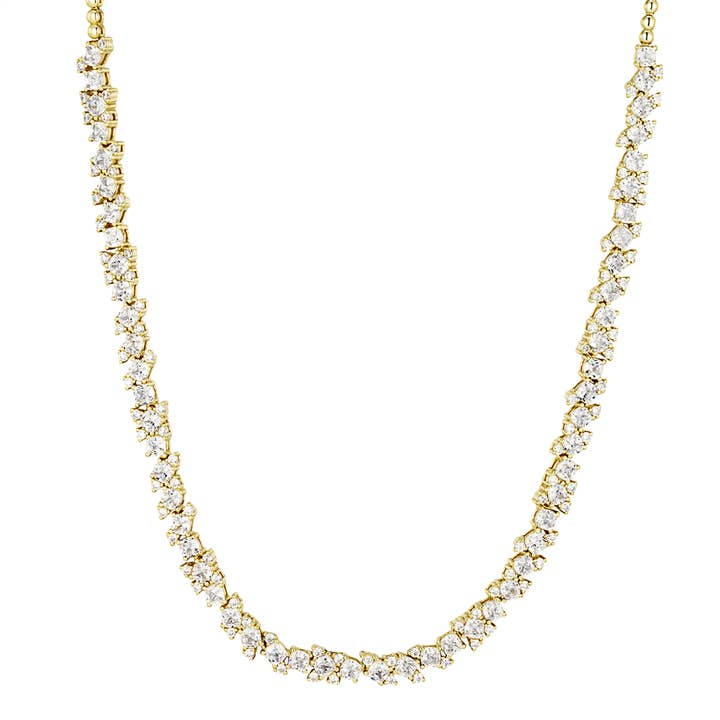 Weiße CZ-Tenniskette aus vergoldetem Sterlingsilber für den Großhandel von Dlux Jewels