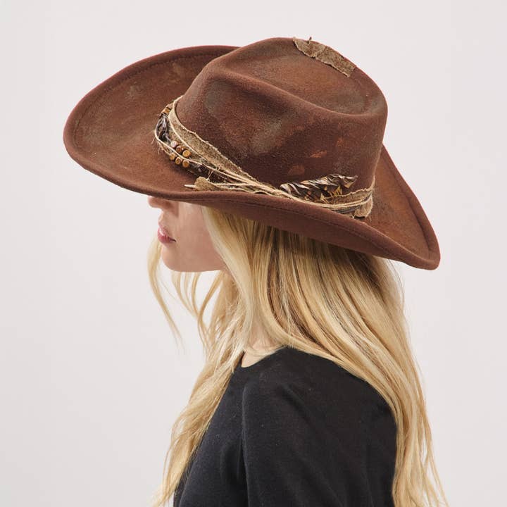 Hana - Wholesale Cowboy Hat - Women's - Rustic Cowgirl with Feather Fedora Hat11