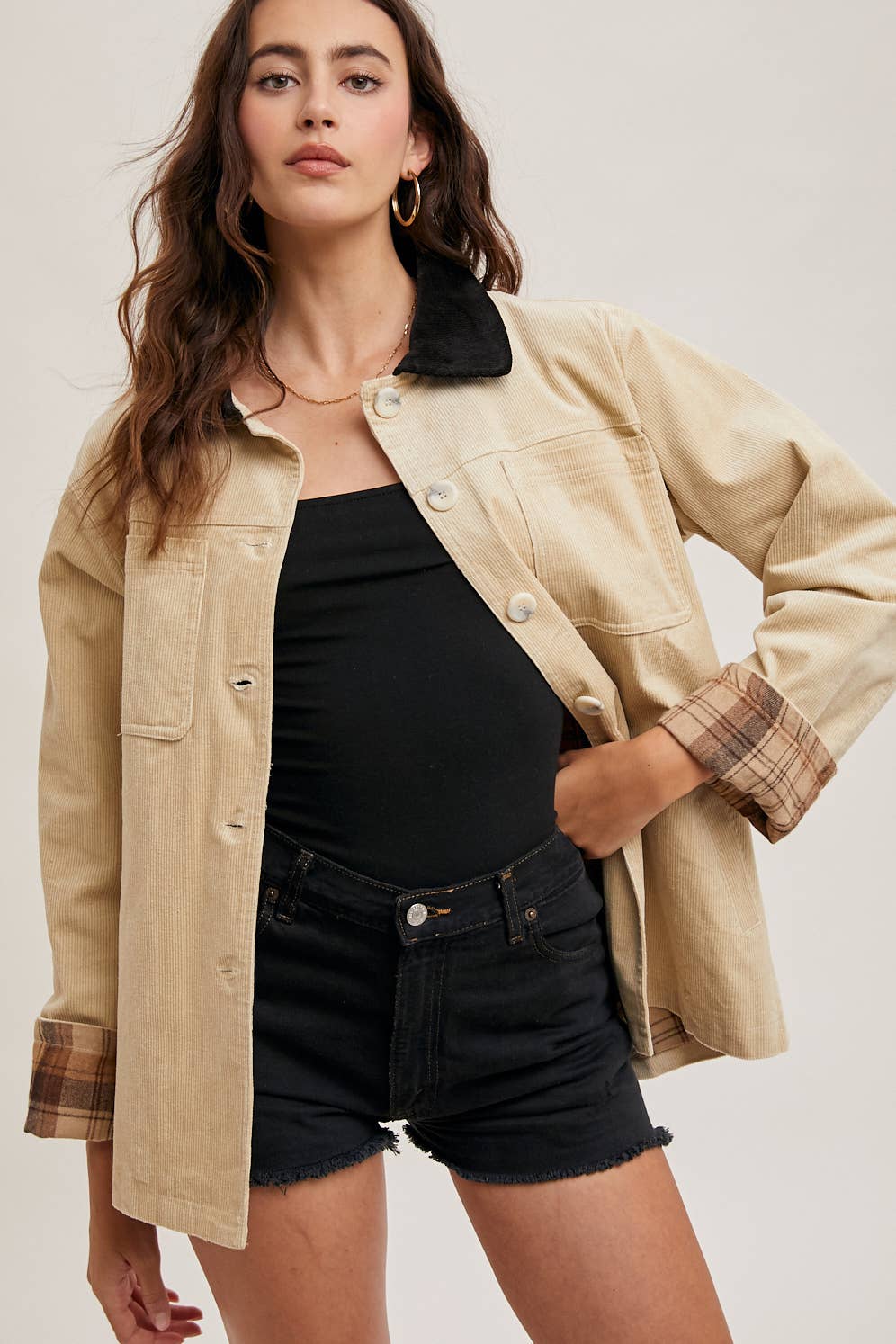 Peace Love Line - Wholesale Coat - Women's - PL4686 - CORDUROY BUTTON DOWN BARN COAT INNER PLAID13