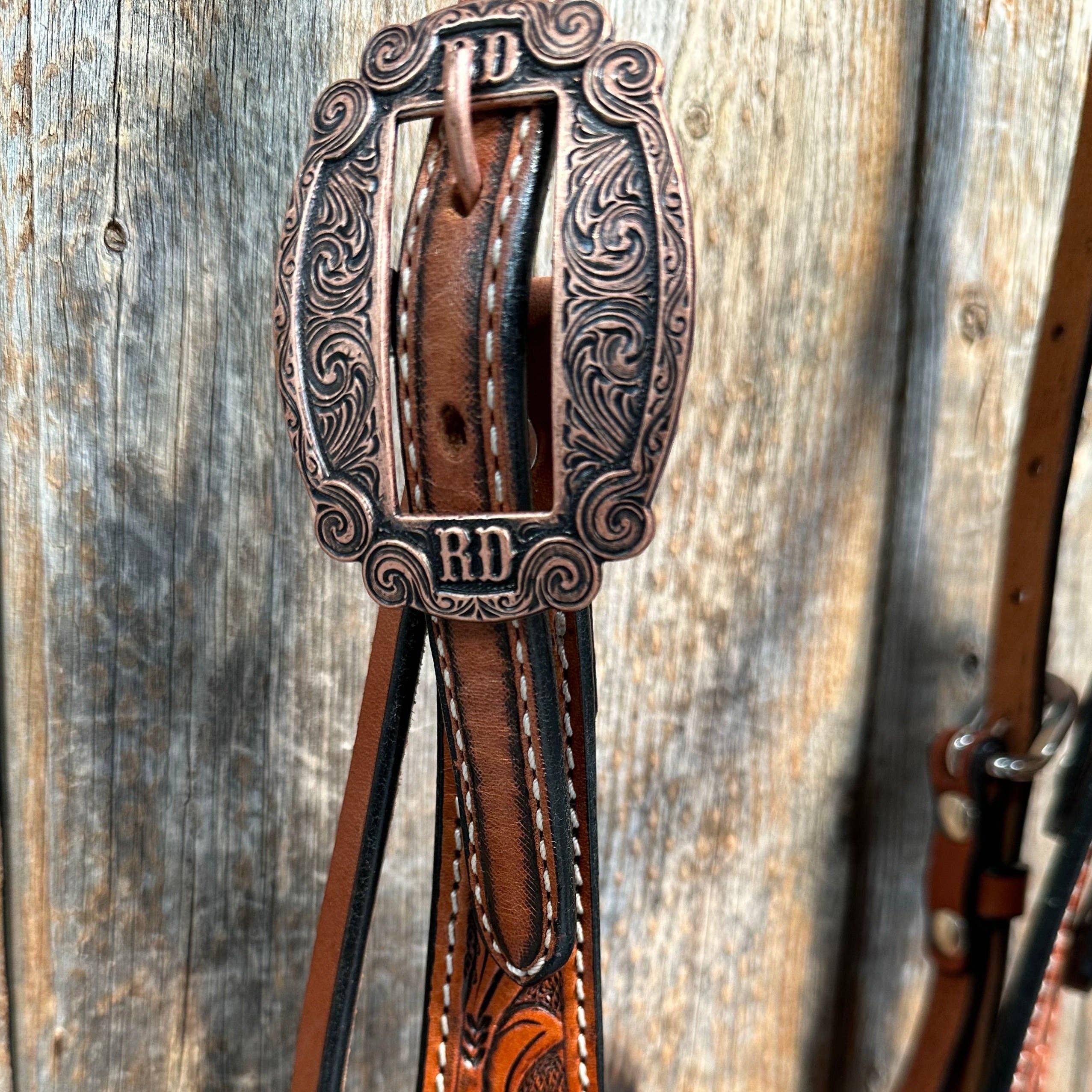 Rodeo Drive – wholesale Horseback riding gear – Honey Colored Floral Copper and Turquoise Tack Set #BBBC5297