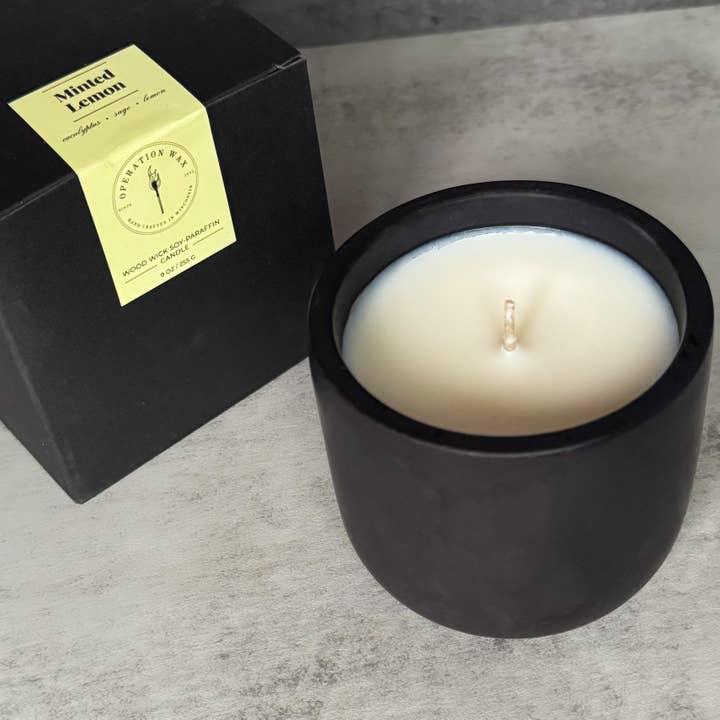 Minted Lemon Scented Candle - Cement Jar, 9 oz for wholesale by Operation Wax