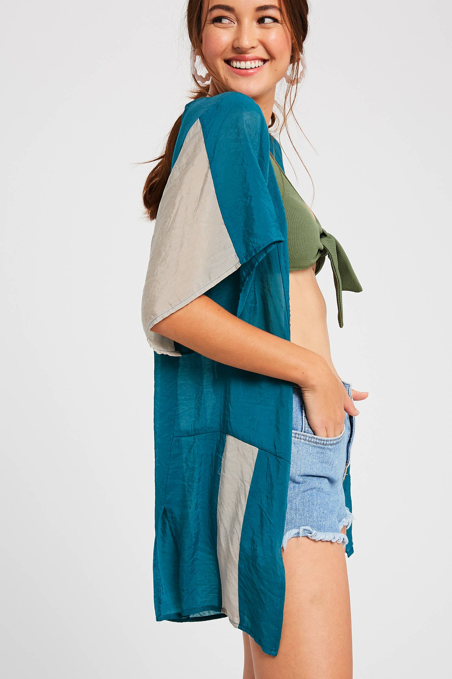 Listicle - Venta al por mayor Kimono - Mujer - Cárdigan Kimono de Bloques de Color Semitransparente16