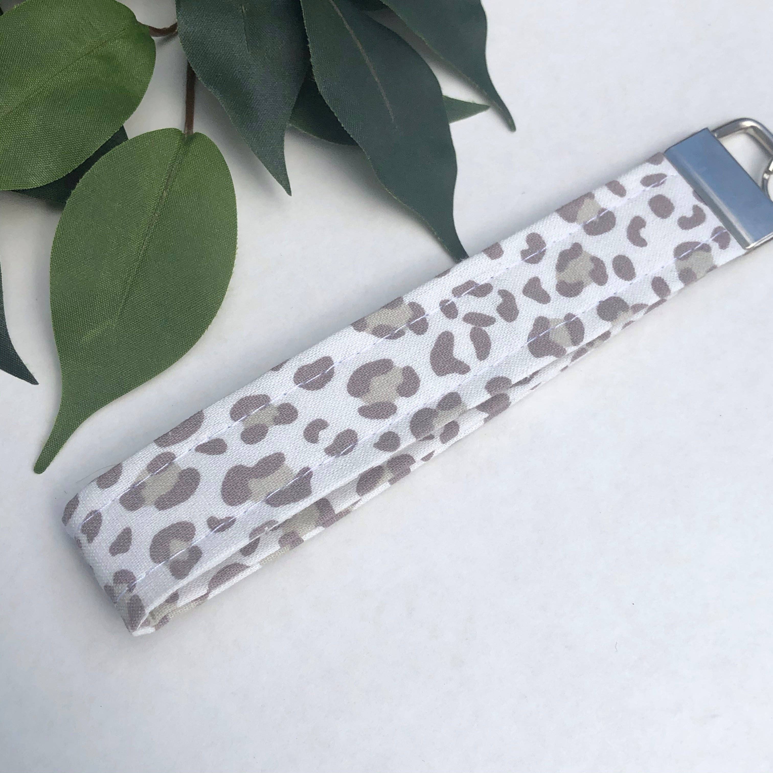 MDStickerShop - Wholesale Keychain - Women's - Light Brown and Cream Leopard Print Fabric Wristlet Keychain, Key Fob1