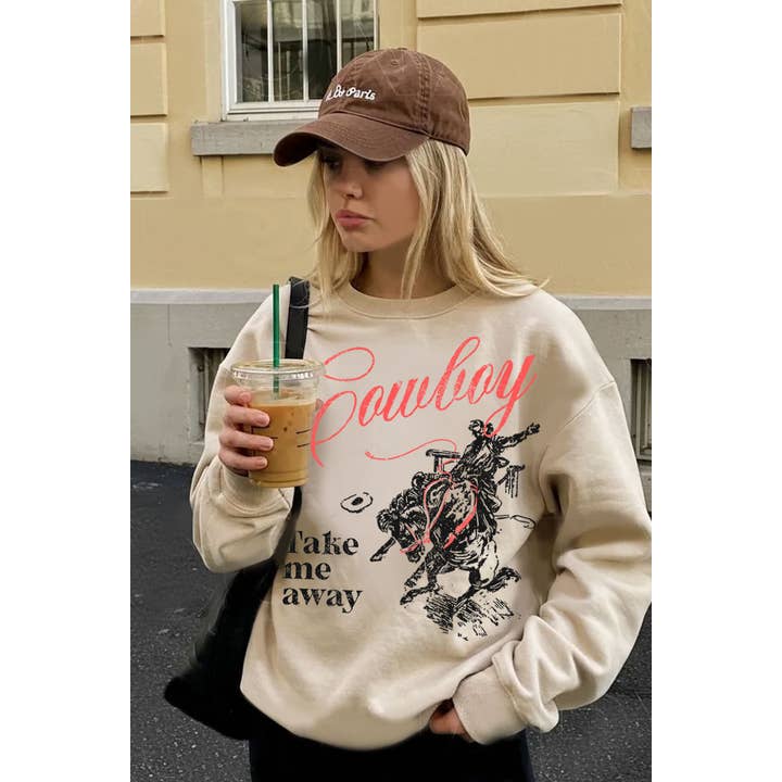 COWBOY TAKE ME AWAY MINERAL GRAPHIC SWEATWHIRTS for wholesale by HRTandLUV