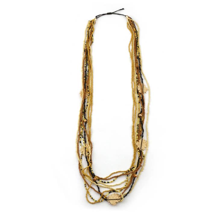 Domoflor s.l - Wholesale Beaded/Pearl Necklace - 🍁✨ Long Layered Necklace with Beads and Golden Leaves 🌿2