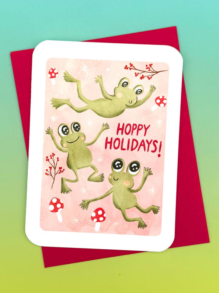 Hoppy Holidays Frogs - Funny Christmas Greeting Card for wholesale by My Zoetrope
