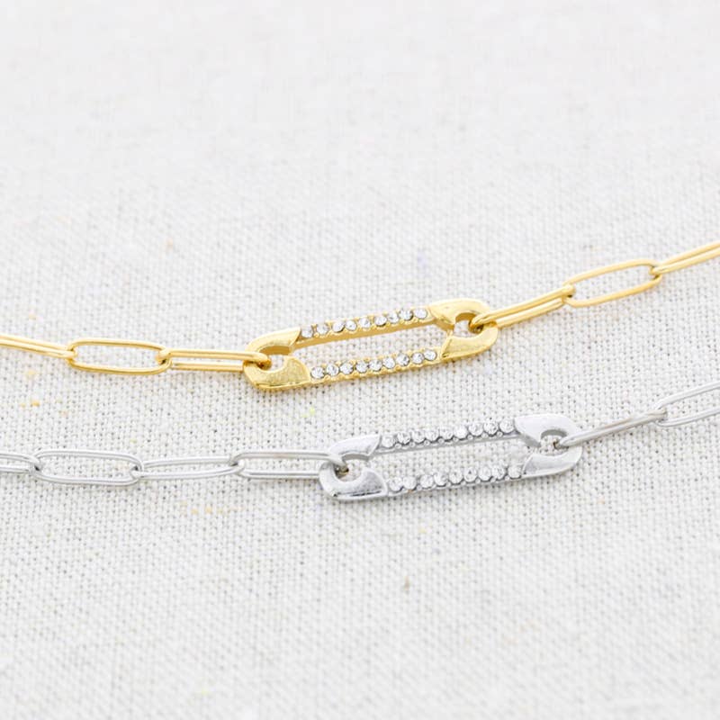 gold STEEL CHOKER SAFETY PIN CRYSTALS for wholesale on Faire4