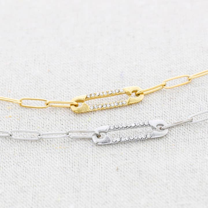gold STEEL CHOKER SAFETY PIN CRYSTALS for wholesale on Faire4