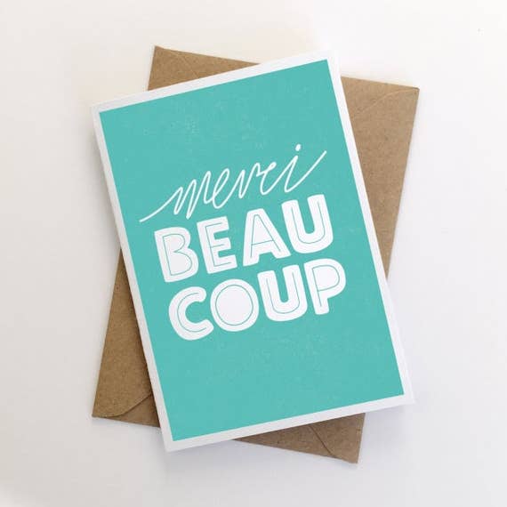 Merci Beaucoup Eco-Friendly Thank You Card - Blue , Single for wholesale by The Creative Ox