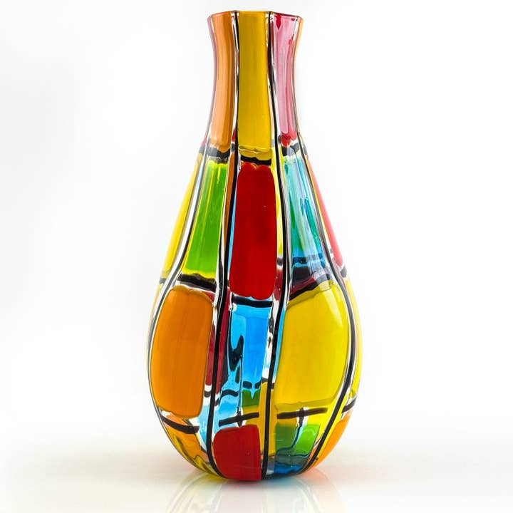Large Flattened Hourglass Vase, Signed by Artist, Made in Italy for wholesale by Via Graceffo