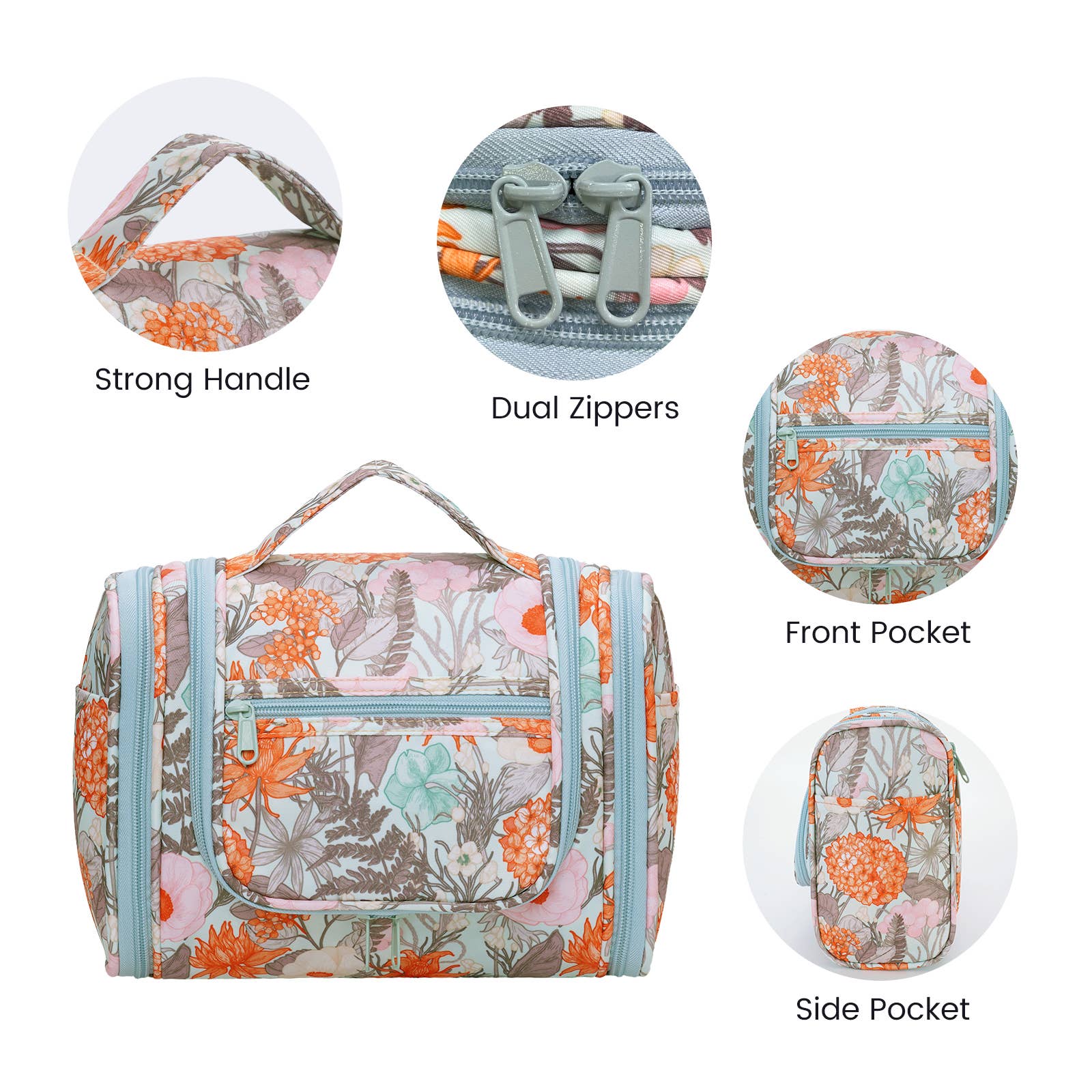 wandf - Wholesale Toiletry Bag - Women's - Versatile Hanging Cosmetic Bag with Floral Design for Travel2