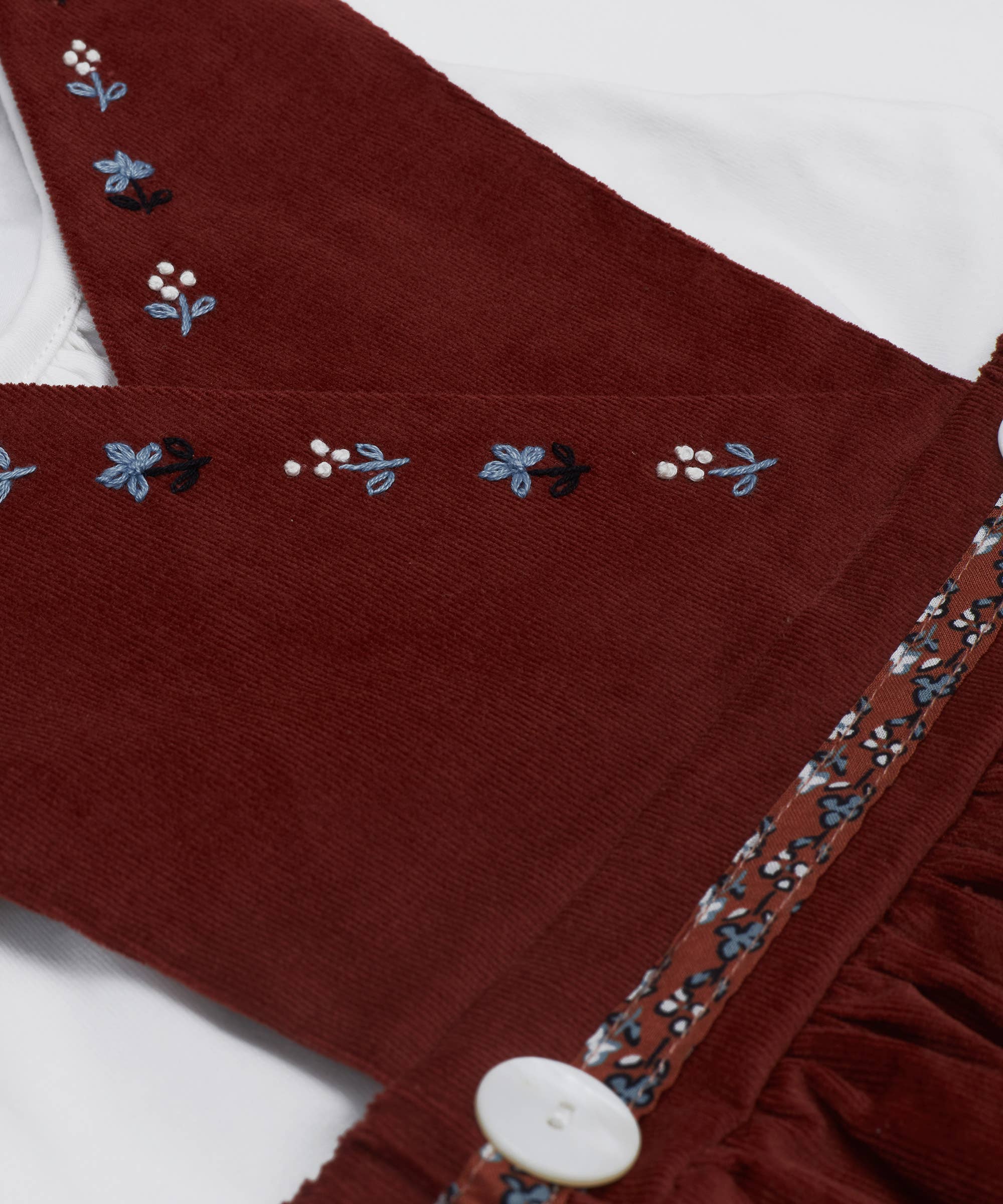 Smocked Bebe - Wholesale Dress - Kids - Brown Embroidered Corduroy Dress + Knit Top2