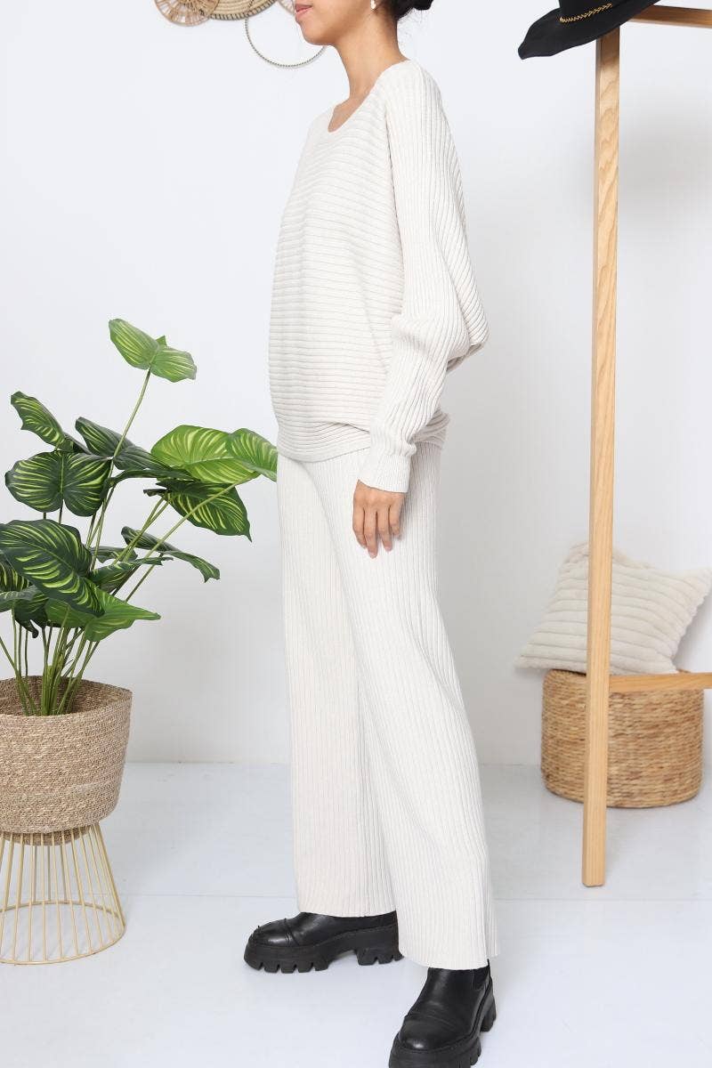 DIX-ONZE - Wholesale Top & Pant Set (NOT Loungewear) - Women's - Ribbed Fine Knit Set – Oversized Sweater & Wide-Leg Pants5