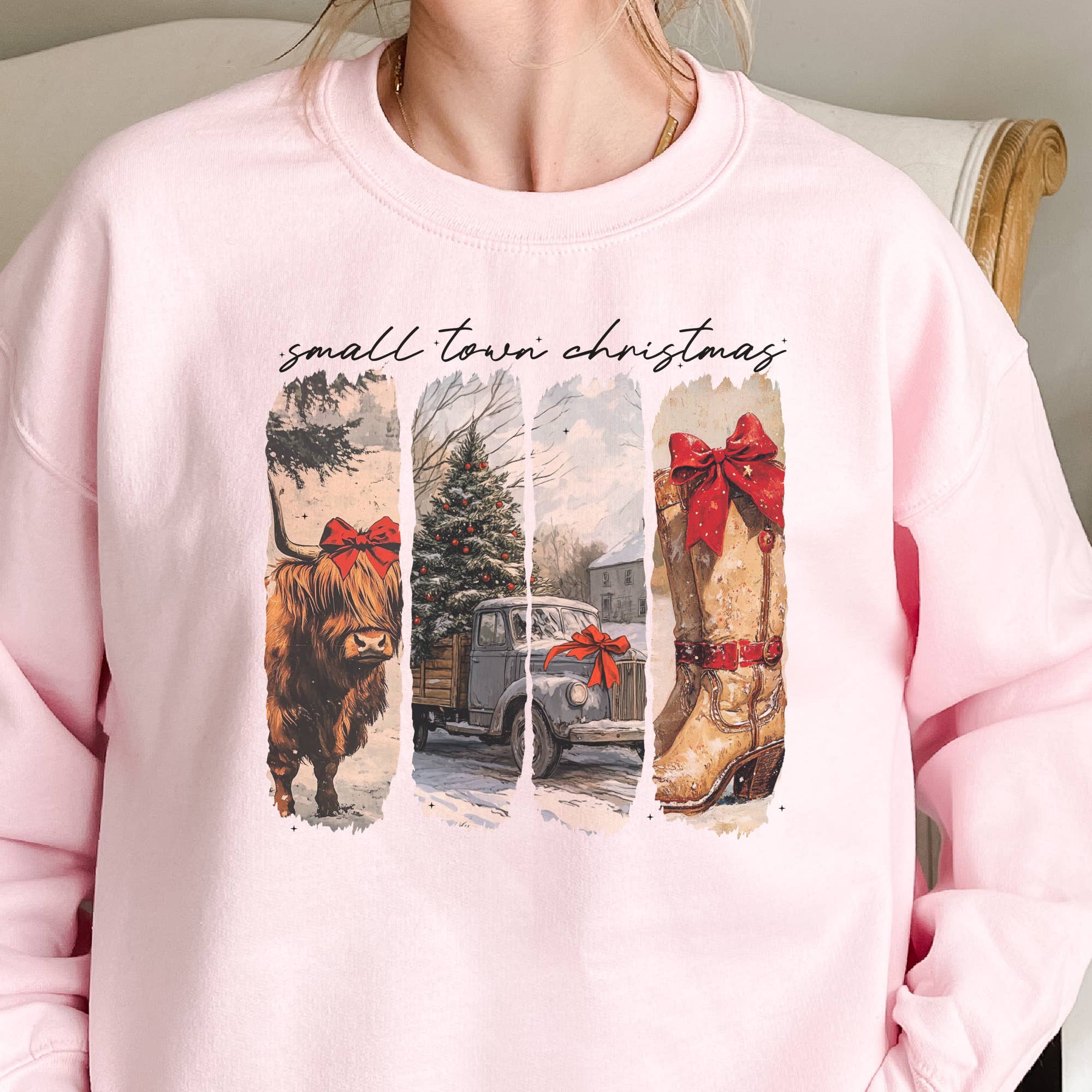Par.tees by Party On! – Camisola gráfica - Unissexo por atacado – Camisola Vintage Gráfica de Natal de Pequena Cidade Retro1