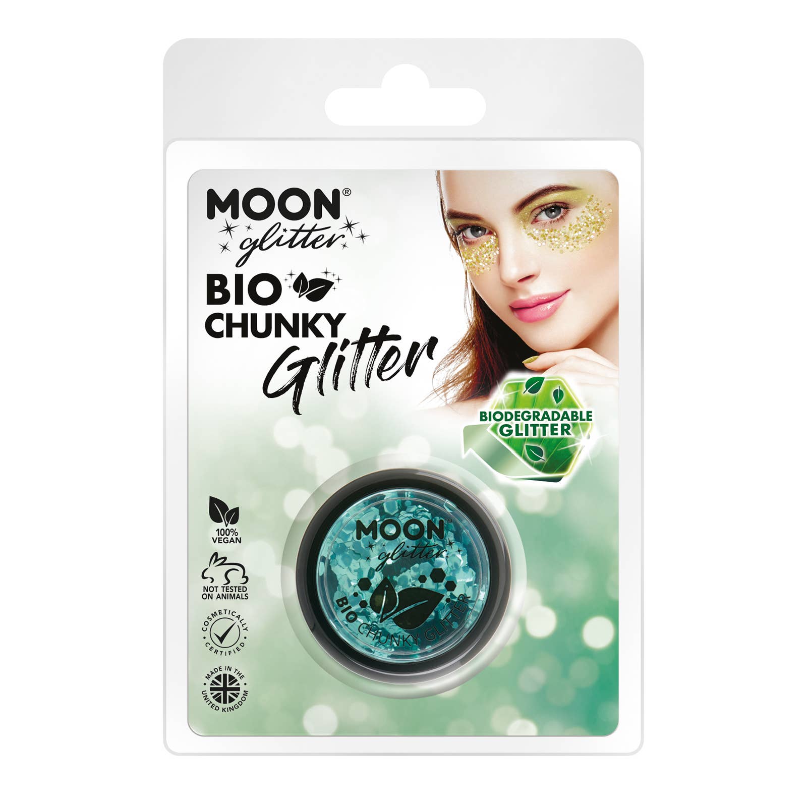 Moon Makeup – wholesale Kroppsglitter/skimmer – Clamshell BIO Chunky Glitter, 3g-miljövänlig4