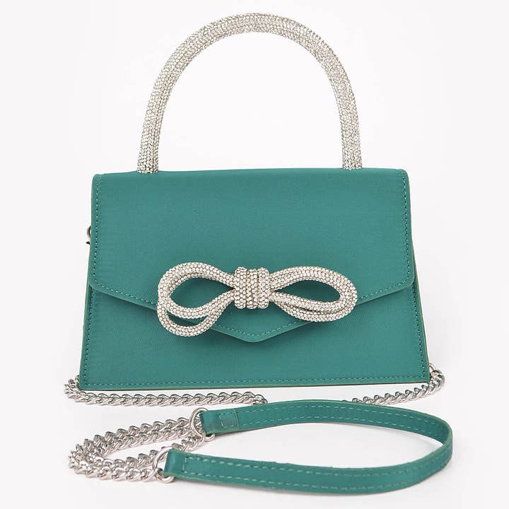 3AM BY H&D ACCESSORIES - Wholesale Top Handle Bag - Women's - RHINESTONE RIBBON HANDLE FLAP BAG