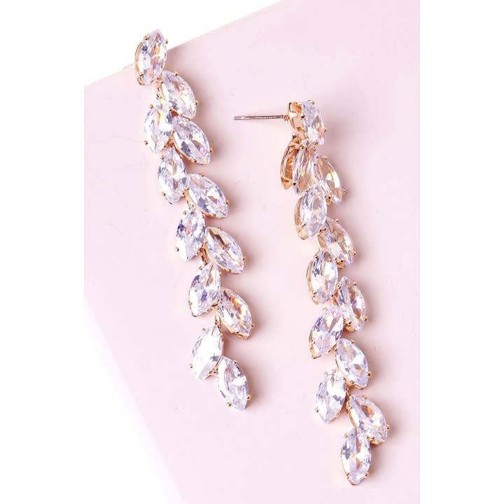 Waterfall Leaves Cubic Zirconia Dangle Earrings for wholesale by Diacly