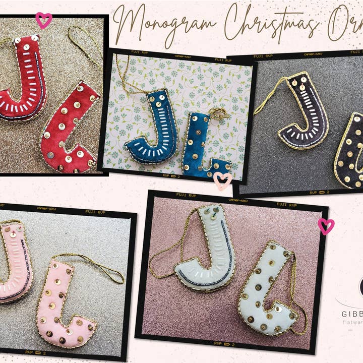 J, K, L y M, adorno inicial con monograma, adorno de primera Navidad, calcetín personalizado, adorno con letra bordada para venta al por mayor de Gibb & Daan