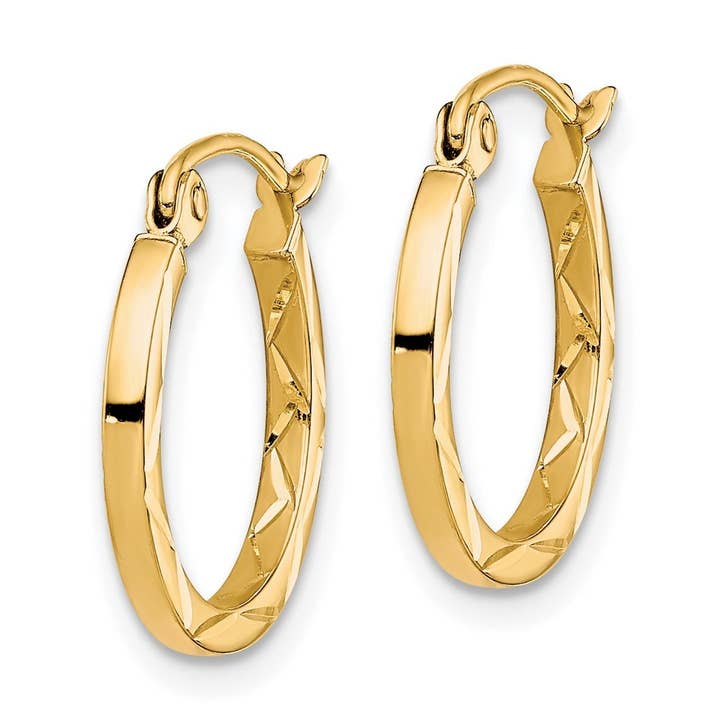 10K Yellow Gold Diamond‑Cut Hoop Earrings – Solid & Polished and other Purchase Wholesale varsel. Free Returns & Net 60 Terms on Faire trending on Faire.
