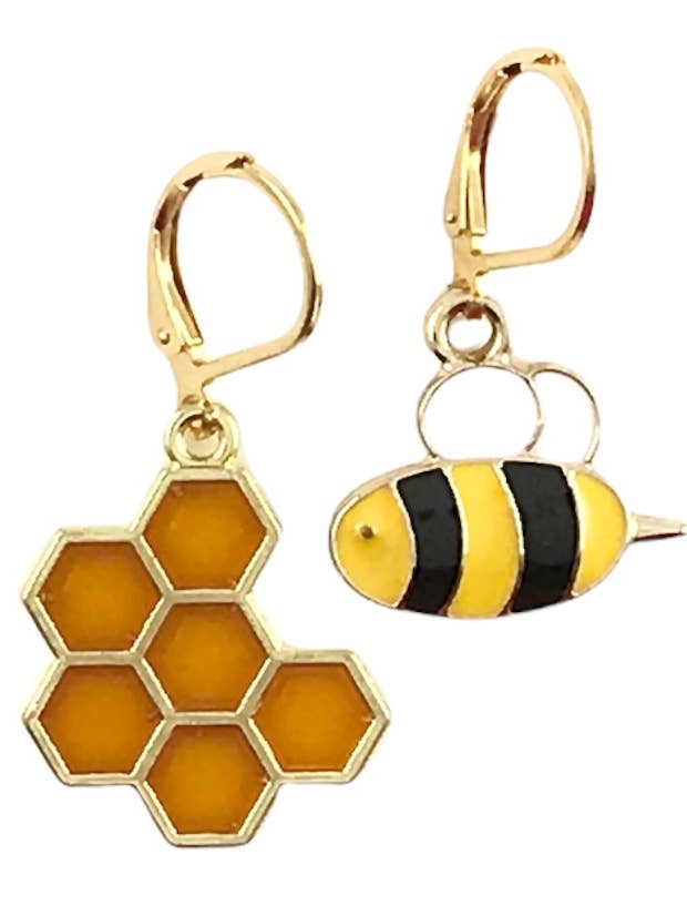 Bee Happy Enamel Bee and Honeycomb Earrings for wholesale by Dreamspirit