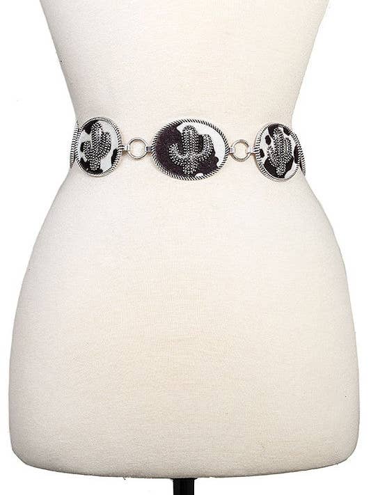 CACTUS ACCENT COW PRINT CHAIN BELT for wholesale by Andrea Bijoux