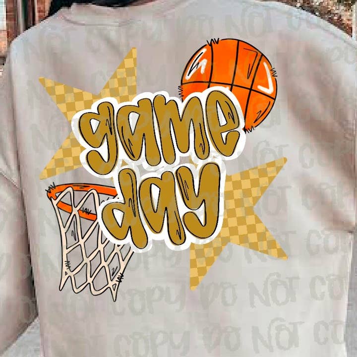 Game Day Basketball Yellow Gold DTF Transfer for wholesale by K and M Designs