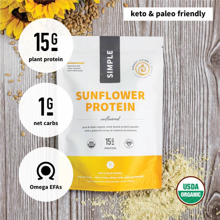 Sprout Living - Wholesale Protein/Superfood Powder - Simple Protein | Organic Sunflower Seed Protein, DB