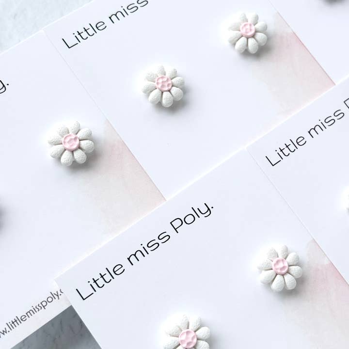 Little Miss Poly - Wholesale Stud/post earrings - Single Mini Daisy Stud - White & Pink