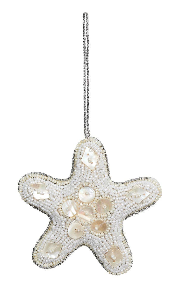 HS Seashells - Wholesale Christmas Decoration - Starfish White MOP & Beaded Ornament