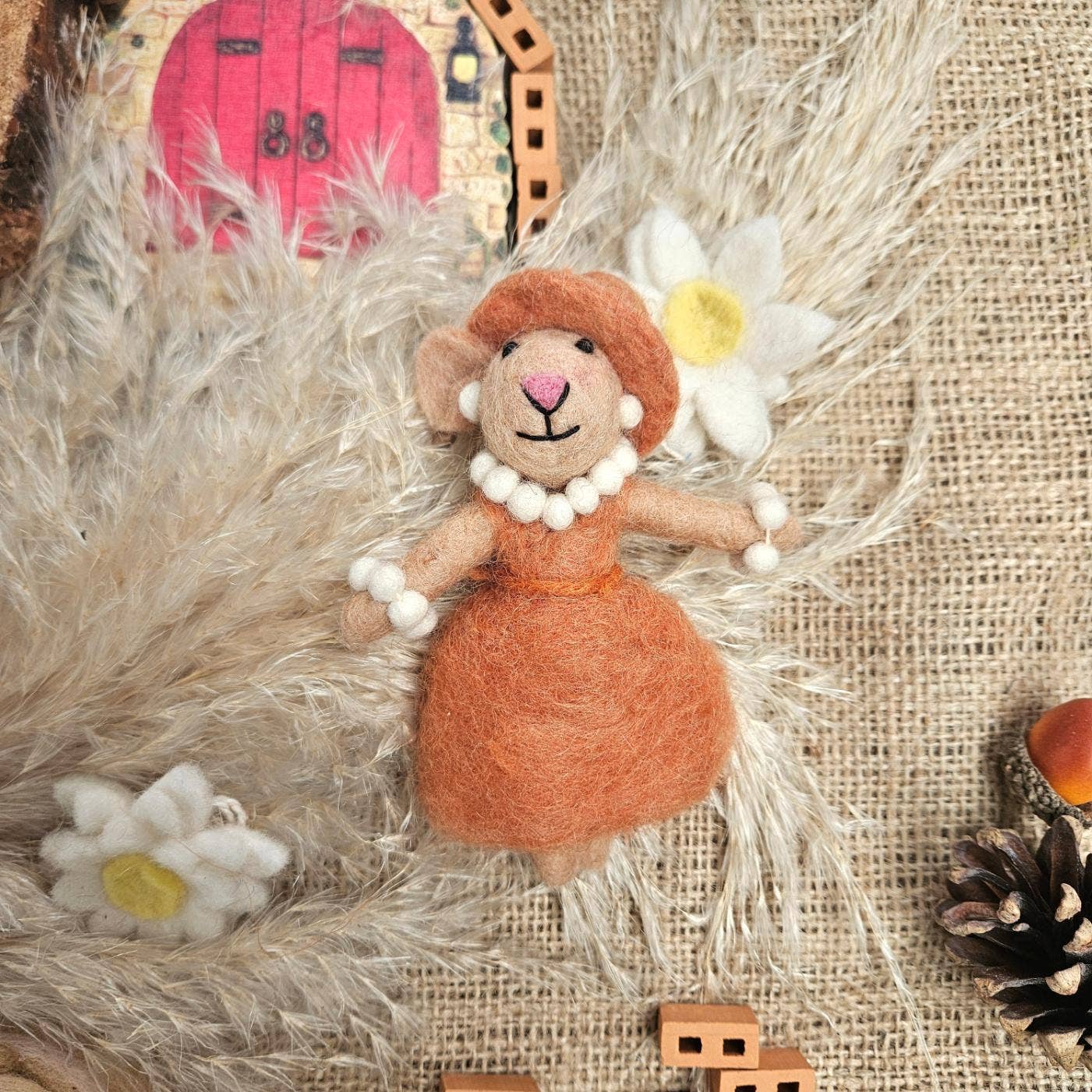 Felt So Good - Wholesale Ornament - Handmade Felt Evelyn the Mouse Hanging Decoration4