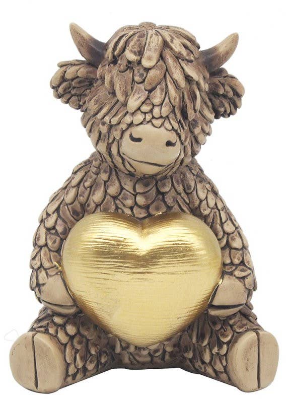 David Fischhoff Ltd – wholesale Decorative tabletop object – LP75339 -  Hughie Highland Cow With Gold Heart0