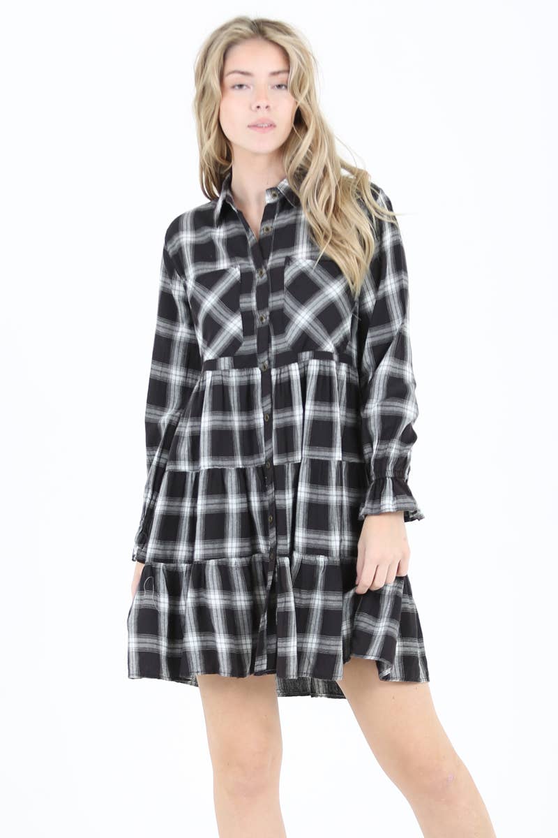 ANGIE - Venta al por mayor Vestido - Mujer - VESTIDO ESCALONADO A CUADROS C4681-RB420