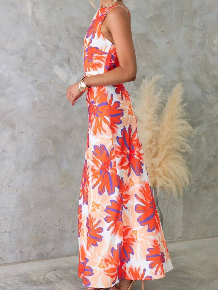 Rosa Clothing - Wholesale Dress - Women's - Fashion Floral Print Sleeveless Backless Dress7